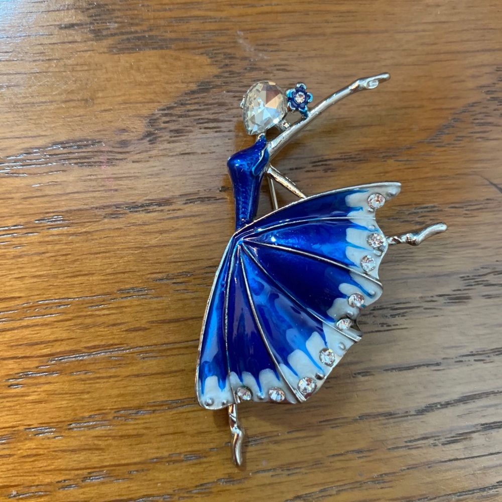 Blue Enamel Woman Dancing pin, New